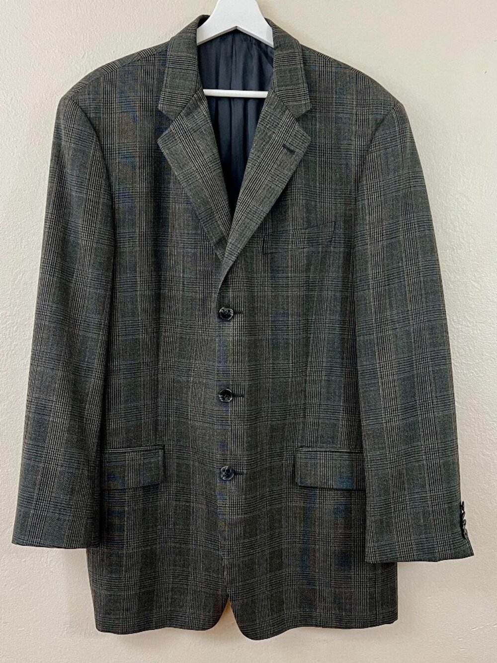 Joseph Abboud American Soft 100% Wool 3-Button Sport Coat Glen Plaid Check 42L